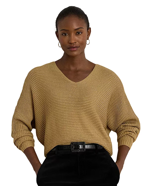 Свитер с рукавами «летучая мышь» металлизированной вязки в рубчик Ralph Lauren, золотой
Свитер с рукавами «летучая мышь» металлизированной вязки в рубчик Ralph Lauren, золотой