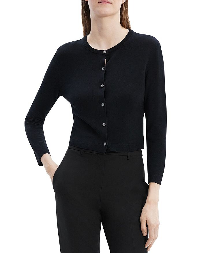 Укороченный шерстяной кардиган Theory, черный
Укороченный шерстяной кардиган Theory, черный