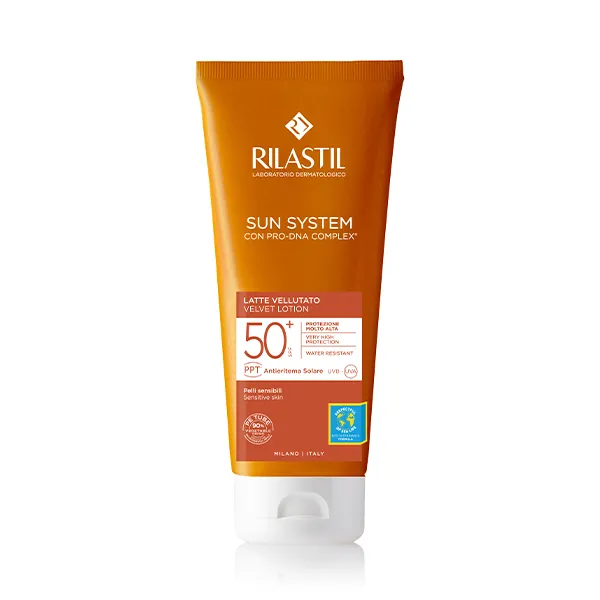 Первый солнцезащитный крем для тела Sun System 50+ Leche Velluto Rilastil, 200 ml 
Первый солнцезащитный крем для тела Sun System 50+ Leche Velluto Rilastil, 200 ml
