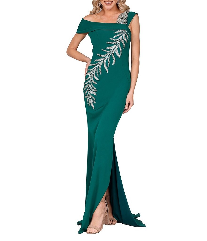 Платье-русалка Terani Couture с открытыми плечами, короткими рукавами и боковым разрезом, с каскадными листьями и бисером, зеленый
Платье-русалка Terani Couture с открытыми плечами, короткими рукавами и боковым разрезом, с каскадными листьями и бисером, зеленый
