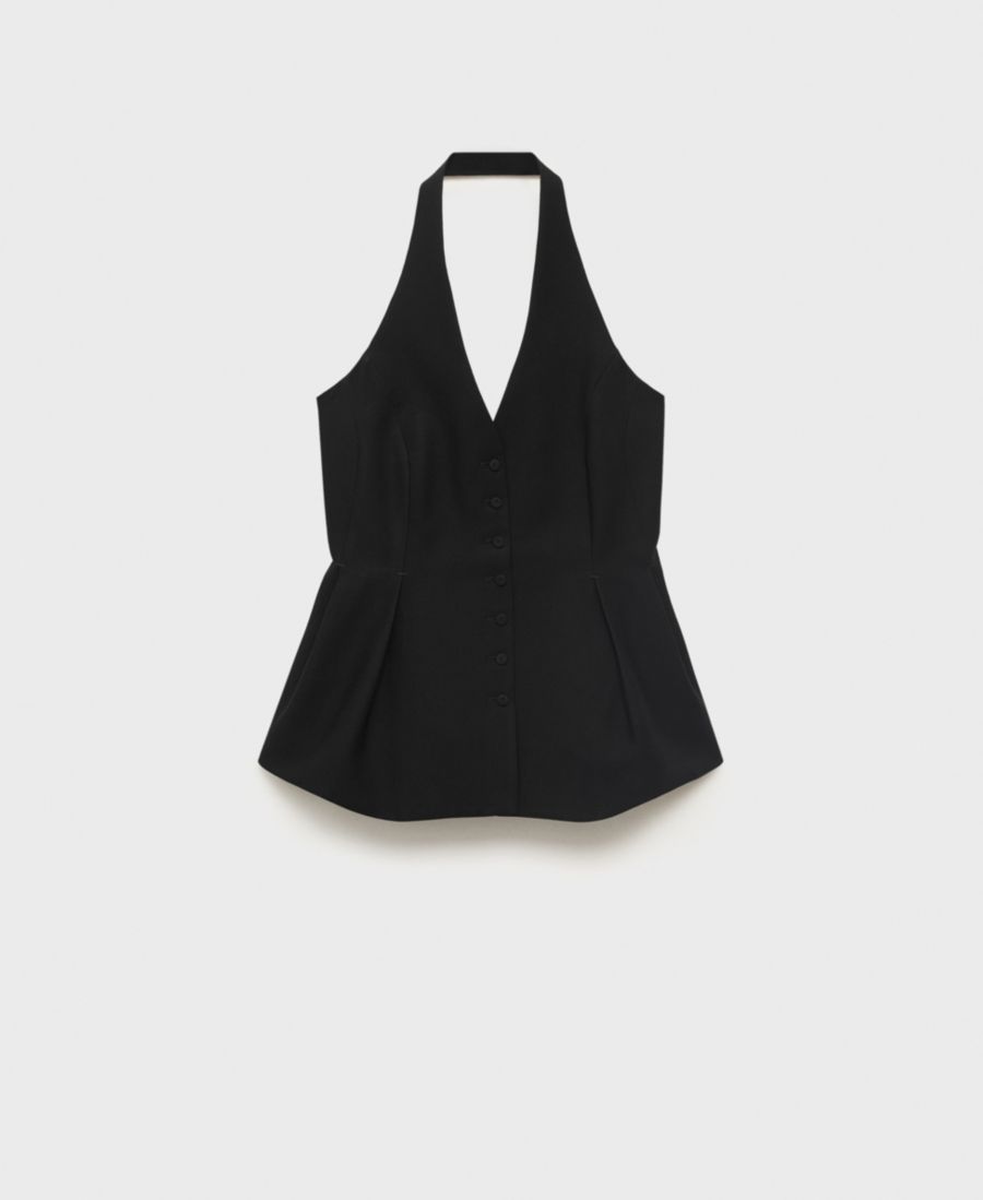 Женский жилет с баской и воротником-халтером MANGO, Black
Женский жилет с баской и воротником-халтером MANGO, Black