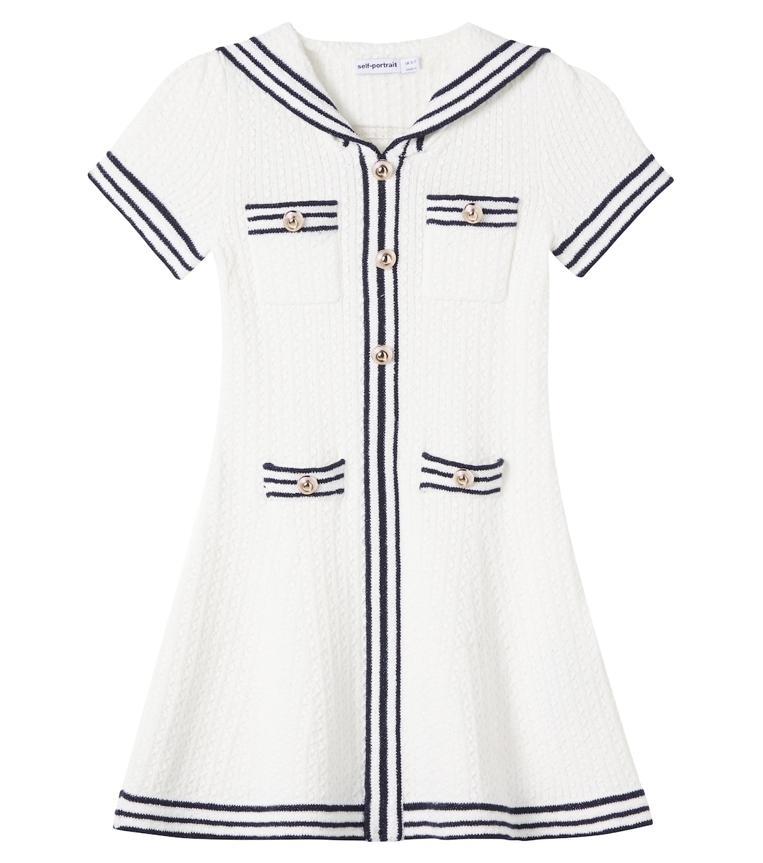 Платье из хлопчатобумажной смеси с косой вязкой Self-Portrait Kids, кремовый 
Платье из хлопчатобумажной смеси с косой вязкой Self-Portrait Kids, кремовый