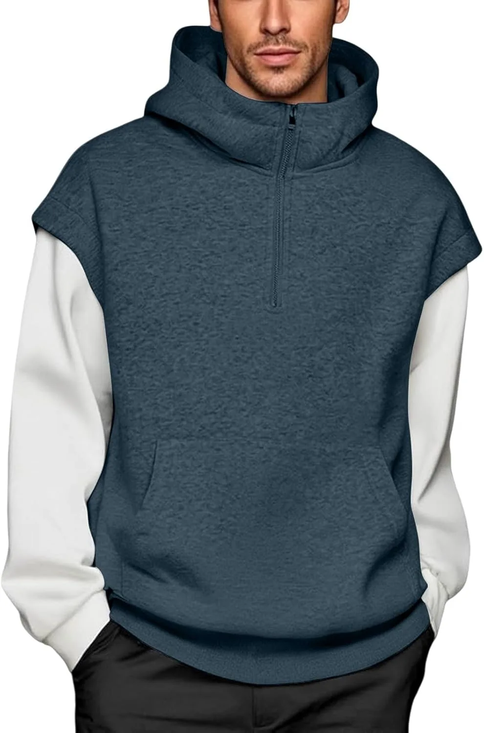 Мужская толстовка с капюшоном и молнией на четверть, с длинным рукавом и карманом
Мужская толстовка с капюшоном и молнией на четверть, с длинным рукавом и карманом