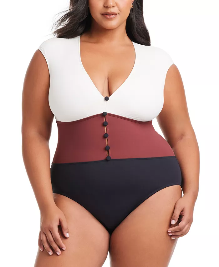 Слитный купальник больших размеров с цветными блоками, застегивающийся на пуговицы и рукавами-крылышками Bleu by Rod Beattie, белый
Слитный купальник больших размеров с цветными блоками, застегивающийся на пуговицы и рукавами-крылышками Bleu by Rod Beattie, белый