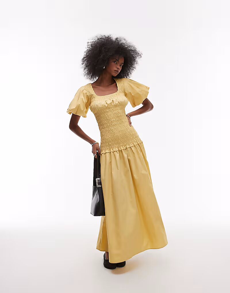 Платье макси Topshop с рукавами-фонариками, квадратным вырезом и сборками цвета пахты
Платье макси Topshop с рукавами-фонариками, квадратным вырезом и сборками цвета пахты