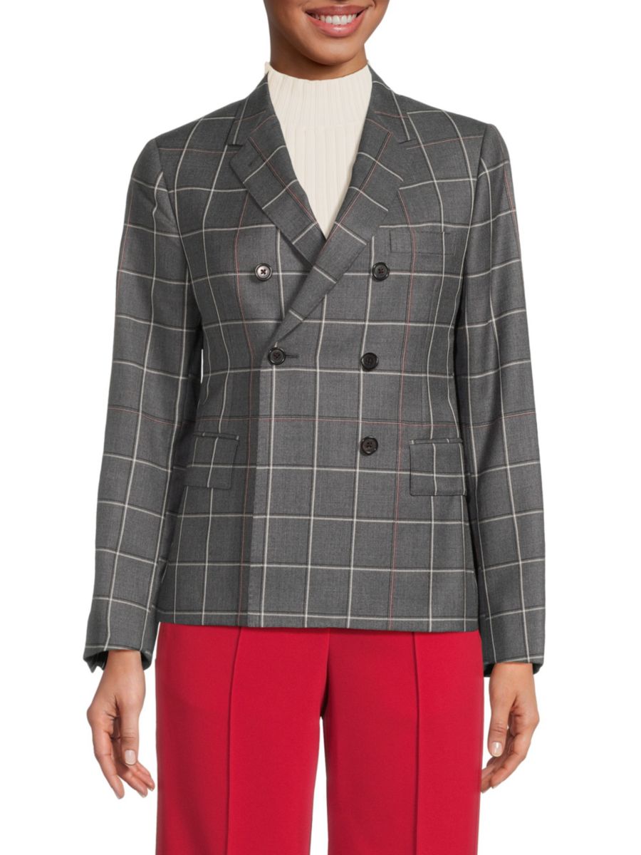 Двубортный шерстяной пиджак в клетку Thom Browne, цвет Medium Grey 
Двубортный шерстяной пиджак в клетку Thom Browne, цвет Medium Grey