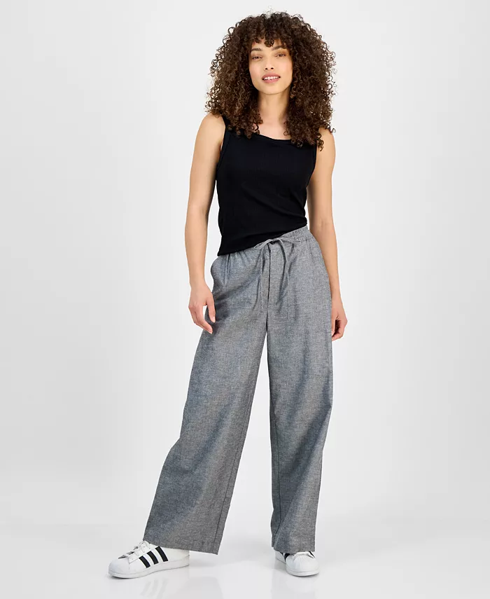 Укороченные хлопковые и льняные карго-брюки с кулиской And Now This, черный
Укороченные хлопковые и льняные карго-брюки с кулиской And Now This, черный