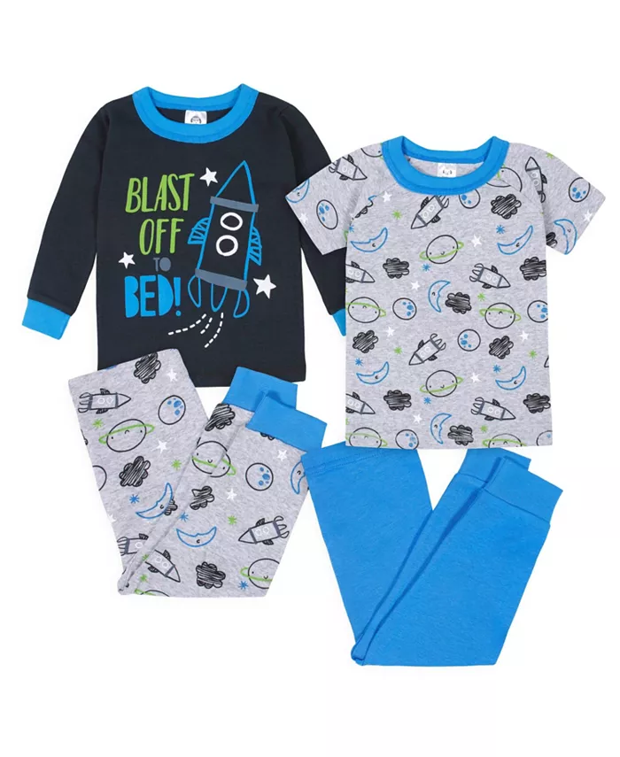 Детский пижамный комплект из хлопка для мальчиков, 4 предмета, облегающий крой Gerber, синий
Детский пижамный комплект из хлопка для мальчиков, 4 предмета, облегающий крой Gerber, синий