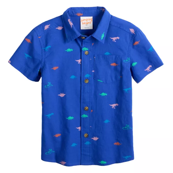 Рубашка с короткими рукавами и застежкой на пуговицы для мальчиков и малышей Jumping Beans, цвет blue dinosaur print 
Рубашка с короткими рукавами и застежкой на пуговицы для мальчиков и малышей Jumping Beans, цвет blue dinosaur print