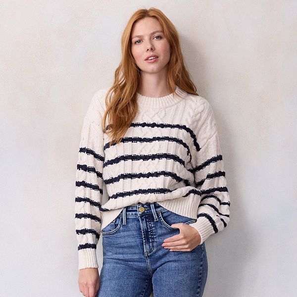 Женский вязаный свитер с косой Lc Lauren Conrad, Cream Diana Stripe
Женский вязаный свитер с косой Lc Lauren Conrad, Cream Diana Stripe