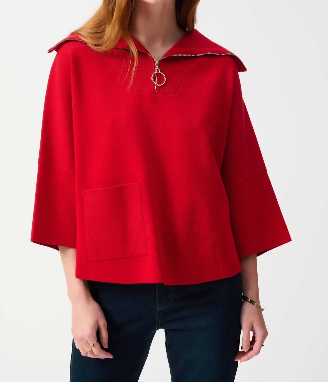 Свитер с молнией спереди и расклешенными рукавами в коробочном силуэте цвета помадного красного Joseph Ribkoff
Свитер с молнией спереди и расклешенными рукавами в коробочном силуэте цвета помадного красного Joseph Ribkoff