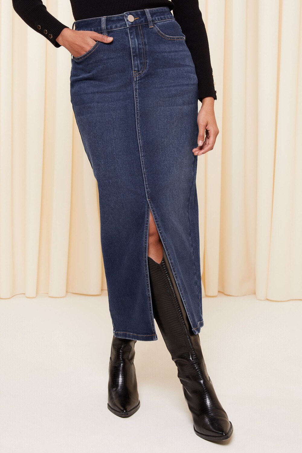 Юбка мидакси из денима с разрезом спереди Friends Like These, синий
Юбка мидакси из денима с разрезом спереди Friends Like These, синий