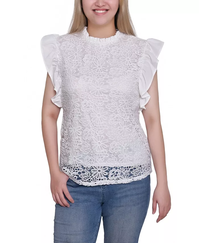 Женский кружевной топ с рукавами-крылышками NY Collection, белый
Женский кружевной топ с рукавами-крылышками NY Collection, белый