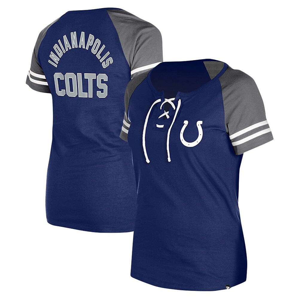 Женская футболка New Era Royal Indianapolis Colts на шнуровке реглан, цвет Clt Blue
Женская футболка New Era Royal Indianapolis Colts на шнуровке реглан, цвет Clt Blue