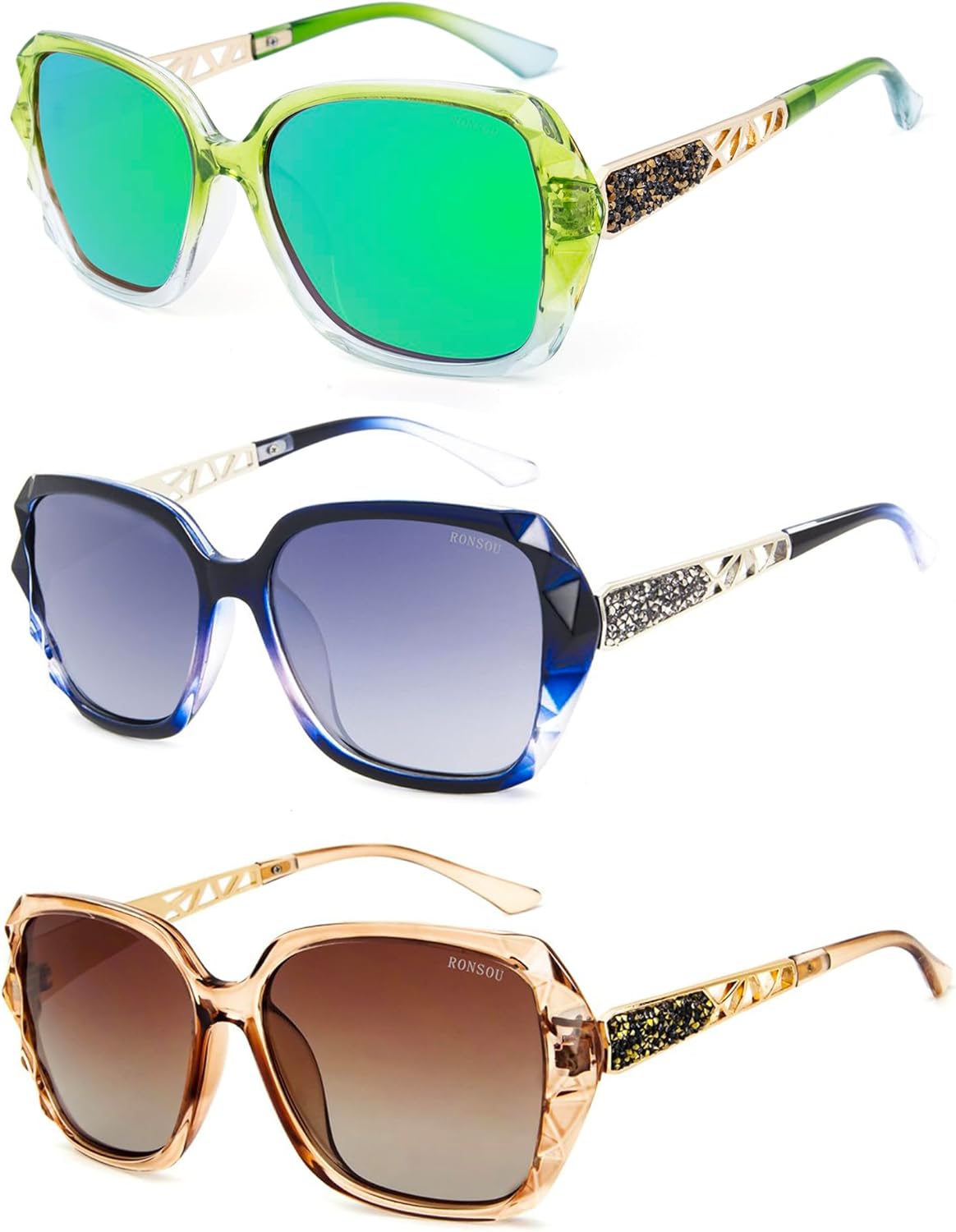 RONSOU Модные солнцезащитные очки для женщин, увеличенного размера, поляризованные, с защитой от УФ-излучения, винтажные классические солнцезащитные очки для женщин, A9 3pcs Green + Blue/Grey + Coffee
RONSOU Модные солнцезащитные очки для женщин, увеличенного размера, поляризованные, с защитой от УФ-излучения, винтажные классические солнцезащитные очки для женщин, A9 3pcs Green + Blue/Grey + Coffee