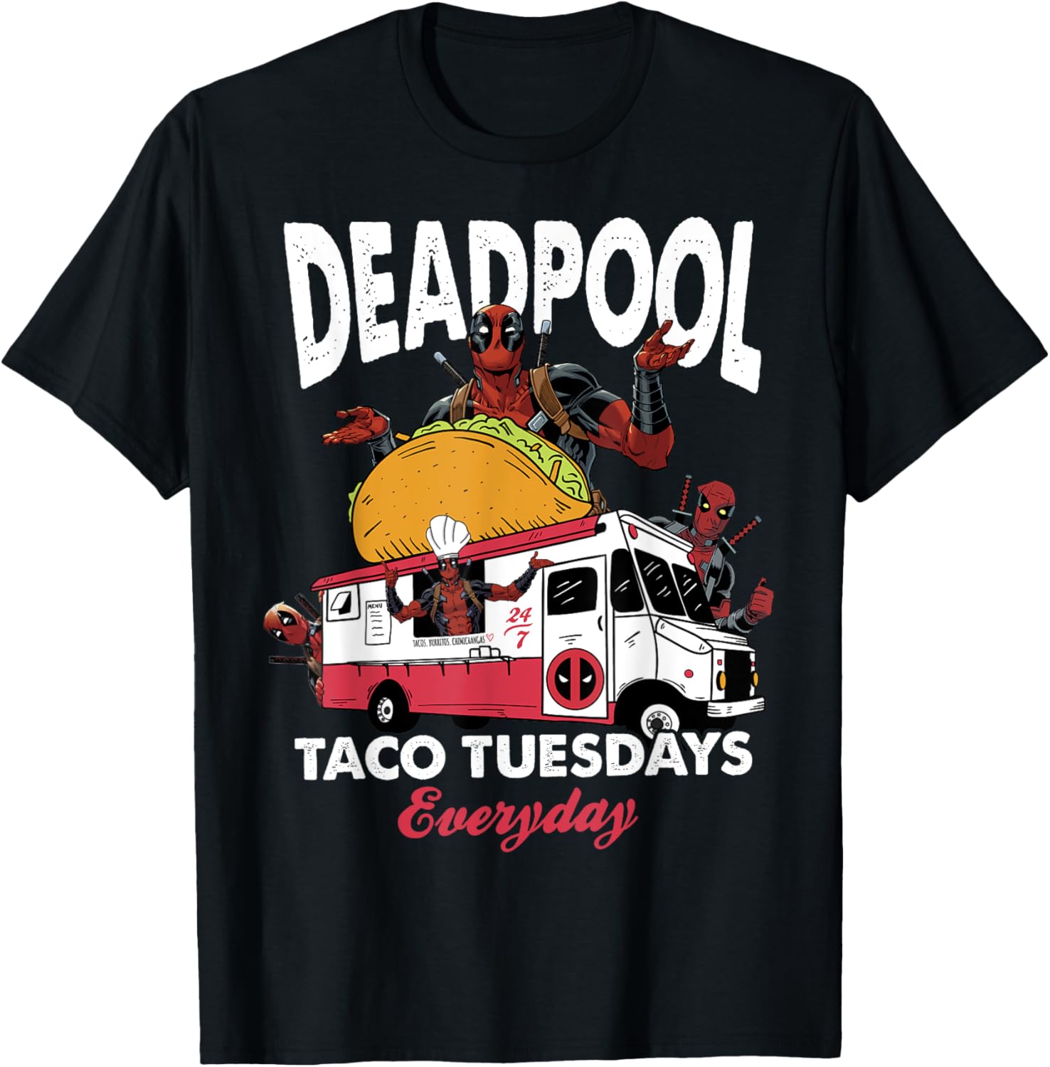 Футболка с графическим принтом Marvel Deadpool Taco Tuesday Everyday, черная
Футболка с графическим принтом Marvel Deadpool Taco Tuesday Everyday, черная