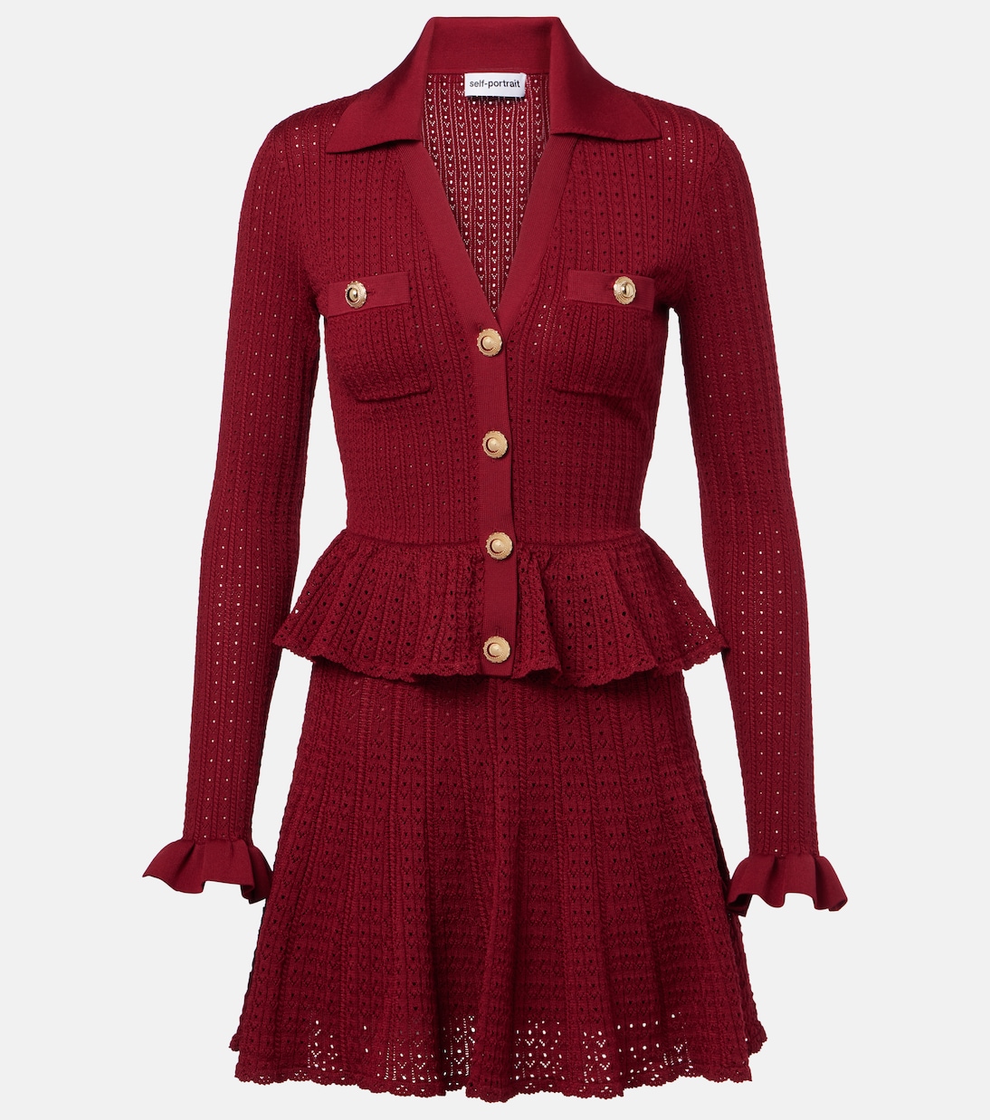 Мини-платье с пеплумом и ажурной вязкой Pointelle Self-Portrait, бордовый
Мини-платье с пеплумом и ажурной вязкой Pointelle Self-Portrait, бордовый