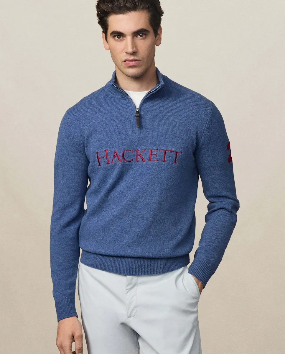 Мужской свитер из мериносовой шерсти, номер 2, с четвертью молнии Hackett, бирюзовый
Мужской свитер из мериносовой шерсти, номер 2, с четвертью молнии Hackett, бирюзовый