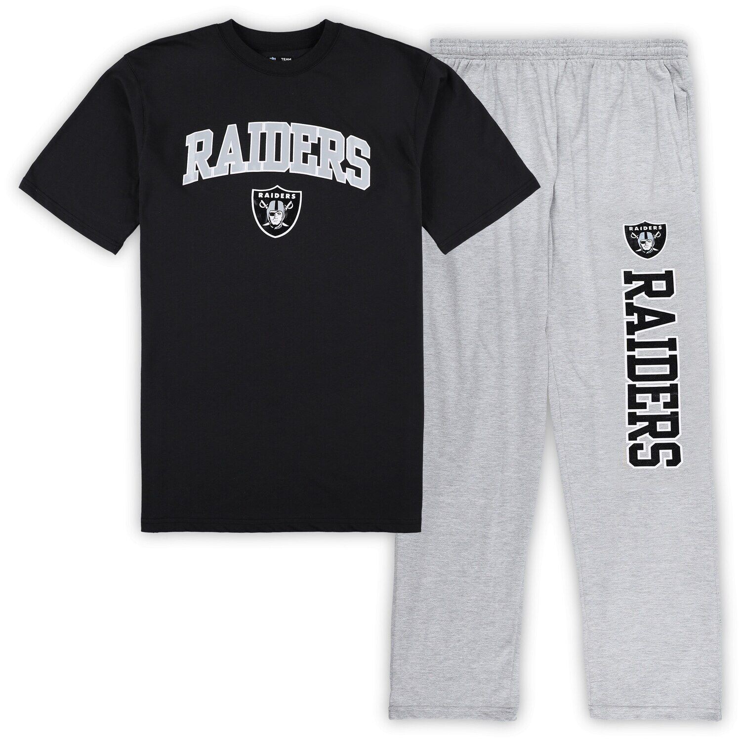 Мужская футболка Concepts Sport Black/Heather Grey Las Vegas Raiders Big & Tall и пижамные штаны, комплект для сна
Мужская футболка Concepts Sport Black/Heather Grey Las Vegas Raiders Big & Tall и пижамные штаны, комплект для сна