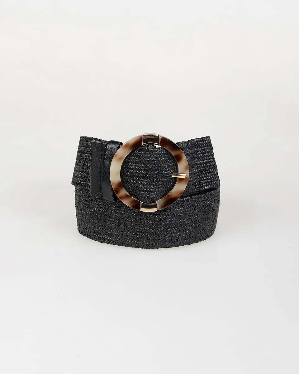 Эластичный черный пояс из рафии с мраморной круглой пряжкой System Action
Эластичный черный пояс из рафии с мраморной круглой пряжкой System Action