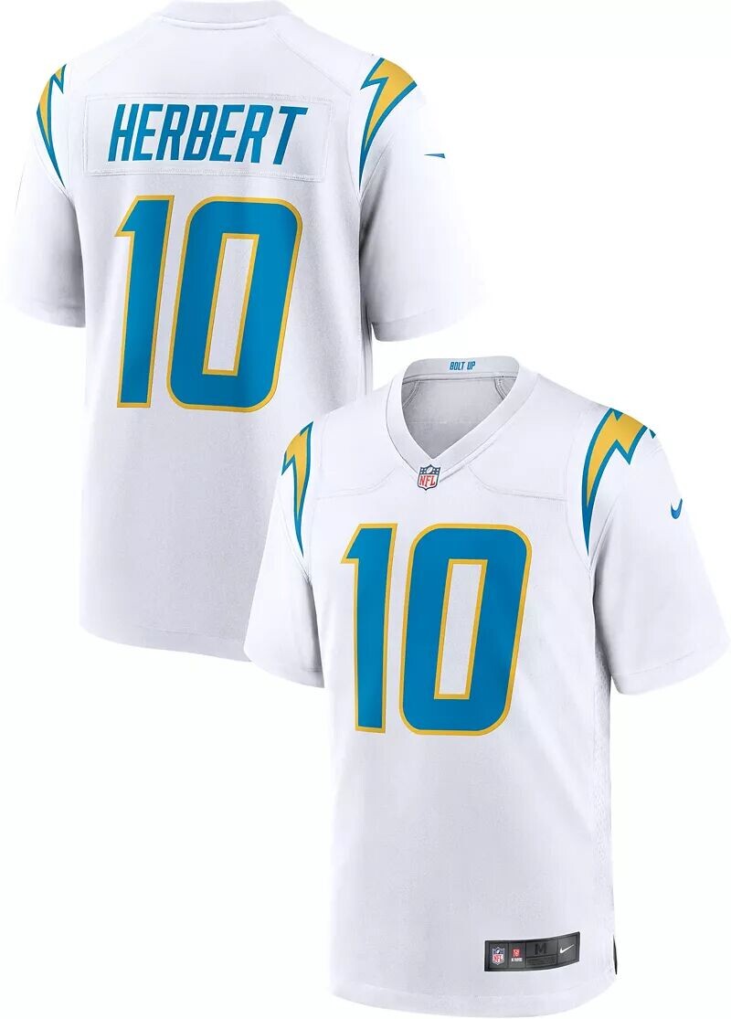Мужская белая игровая майка Nike Los Angeles Chargers Justin Herbert #10
Мужская белая игровая майка Nike Los Angeles Chargers Justin Herbert #10