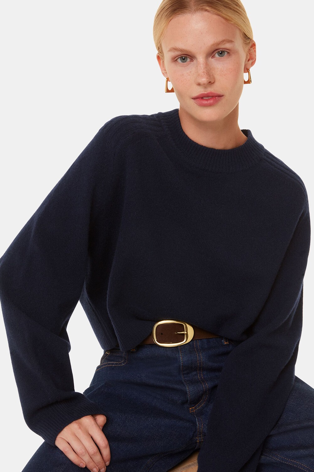 Шерстяной укороченный свободный вязаный джемпер Whistles, синий
Шерстяной укороченный свободный вязаный джемпер Whistles, синий