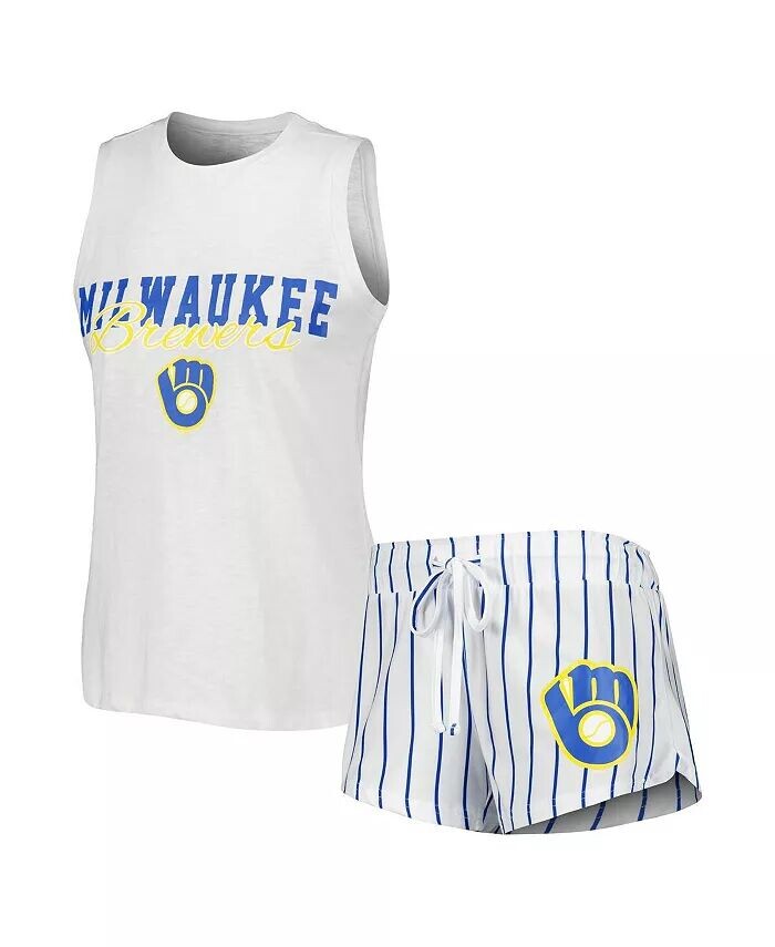 Женский белый комплект для сна Milwaukee Brewers Reel в полоску из майки и шорт Concepts Sport
Женский белый комплект для сна Milwaukee Brewers Reel в полоску из майки и шорт Concepts Sport