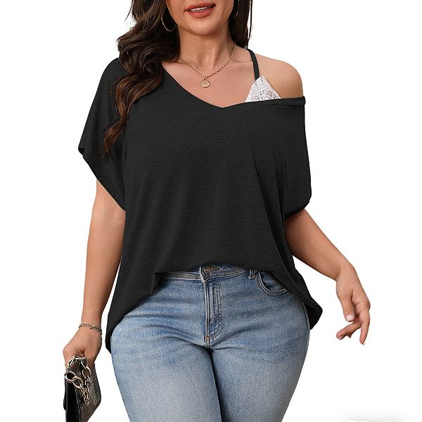 Блузка женская plus size off-shoulder v-neck batwing с коротким рукавом Clearflower
Блузка женская plus size off-shoulder v-neck batwing с коротким рукавом Clearflower