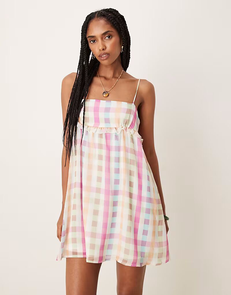 Мини-платье на бретельках в синюю клетку Asos Design
Мини-платье на бретельках в синюю клетку Asos Design