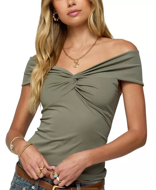 Топ с перекрученным передом и открытыми плечами Edikted, зеленый
Топ с перекрученным передом и открытыми плечами Edikted, зеленый