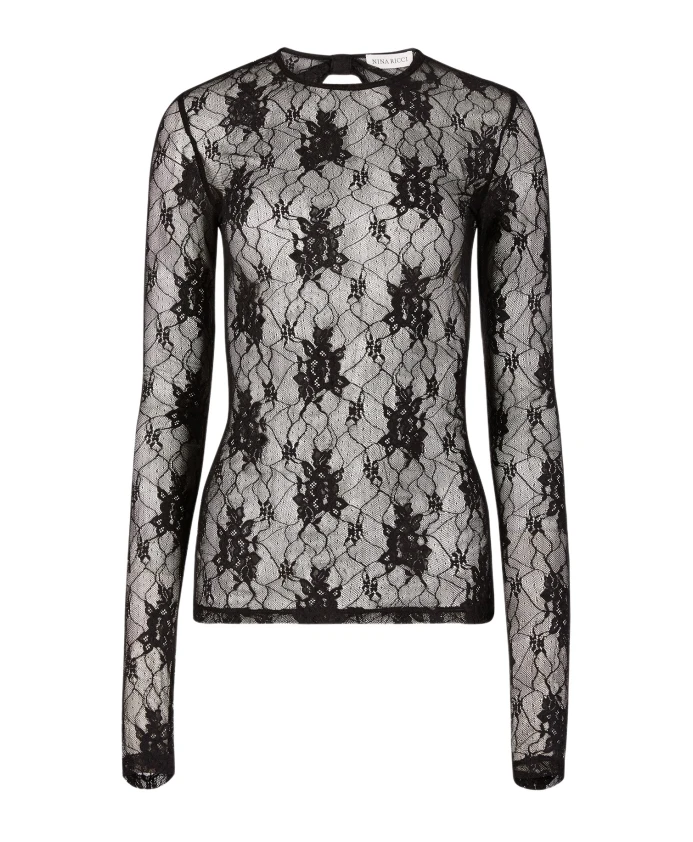 Кружевной топ с открытой спиной Nina Ricci, черный 
Кружевной топ с открытой спиной Nina Ricci, черный