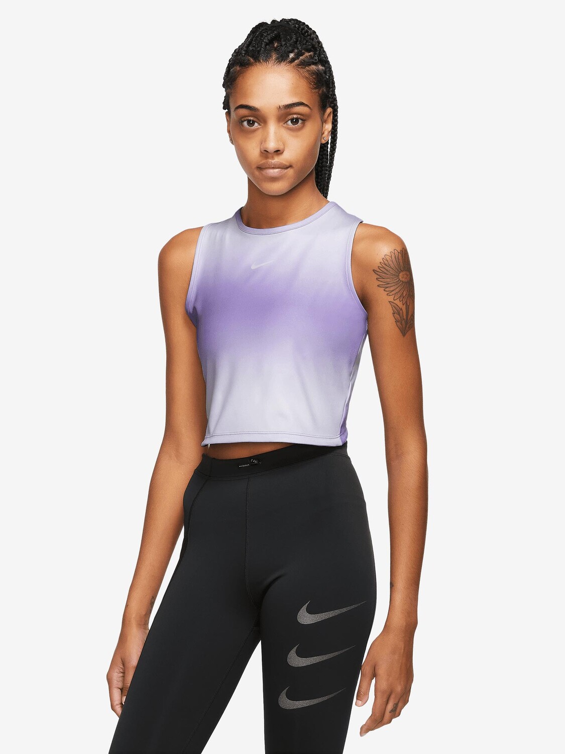 Майка Nike W NK DF SWSH PRNT CROP, фиолетовый 
Майка Nike W NK DF SWSH PRNT CROP, фиолетовый