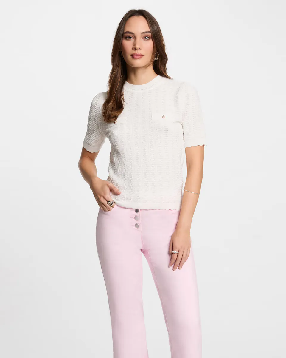 Женский свитер с короткими рукавами и контрастами Morgan, белый
Женский свитер с короткими рукавами и контрастами Morgan, белый