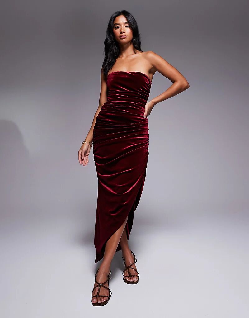 Платье-бандо TFNC Petite с рюшами и асимметричным подолом из бордового бархата
Платье-бандо TFNC Petite с рюшами и асимметричным подолом из бордового бархата