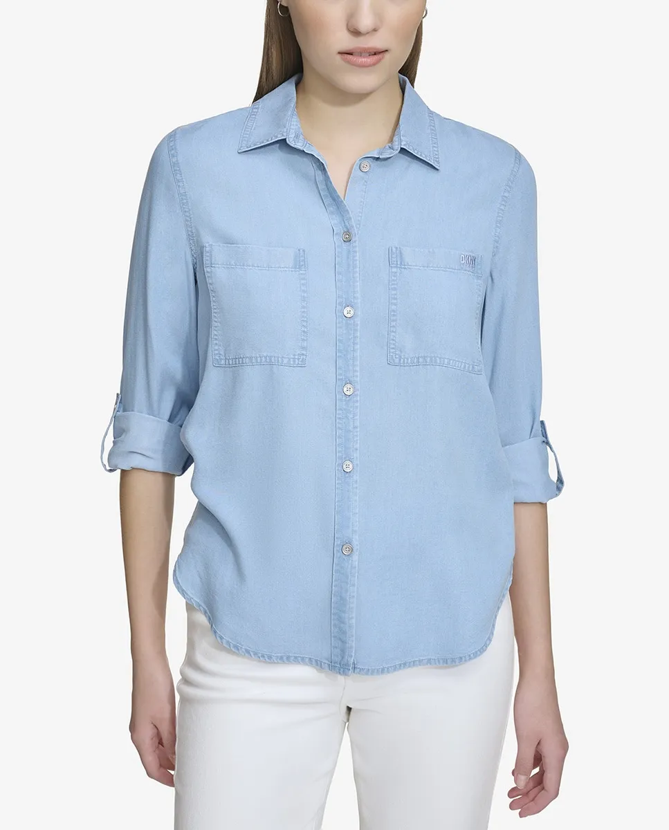 Женская рубашка с длинными рукавами, карманами и видимой застежкой спереди Dkny Jeans, светло-голубой
Женская рубашка с длинными рукавами, карманами и видимой застежкой спереди Dkny Jeans, светло-голубой