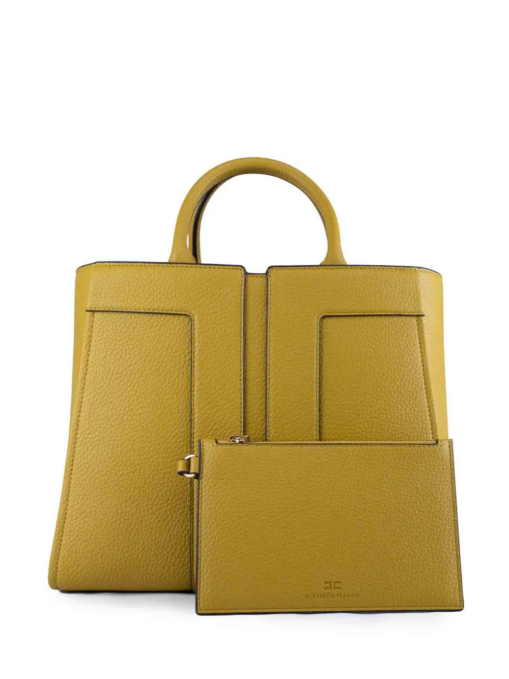 Кожаная сумка-тоут с панелями Elisabetta Franchi, желтый 
Кожаная сумка-тоут с панелями Elisabetta Franchi, желтый