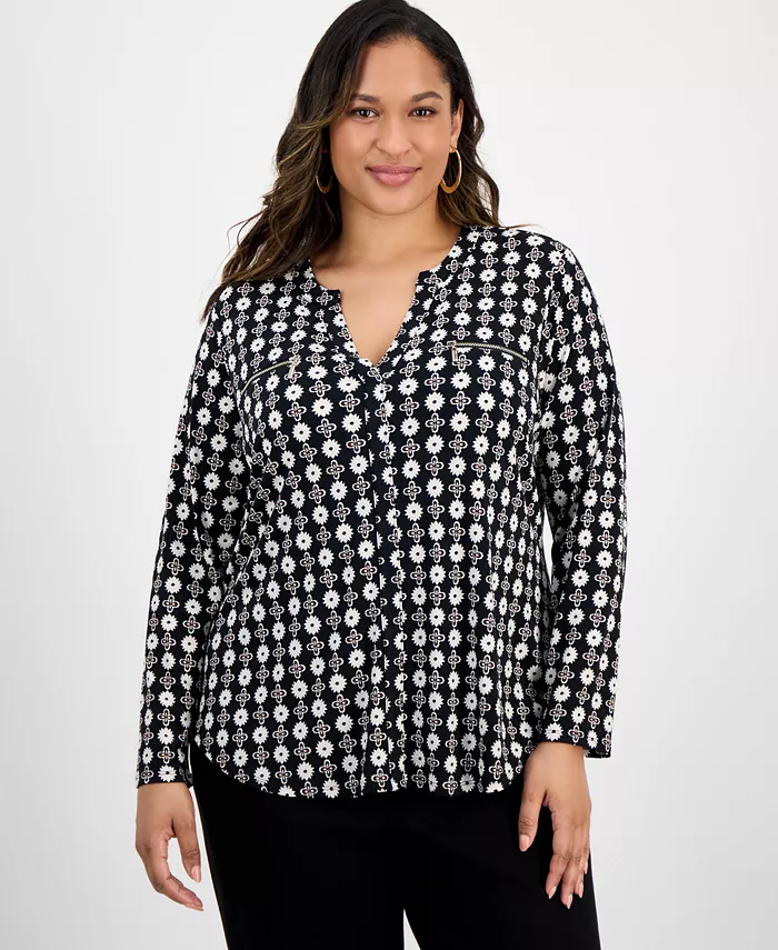 Топ больших размеров с принтом, V-образным вырезом и длинными рукавами JM Collection, мультиколор
Топ больших размеров с принтом, V-образным вырезом и длинными рукавами JM Collection, мультиколор