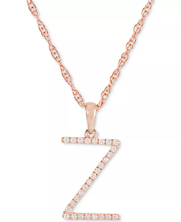 Ожерелье с кулоном-инициалом из 10-каратного розового золота с бриллиантом (1/10 карата), длина 16 дюймов + удлинитель 2 дюйма Macy'S, z