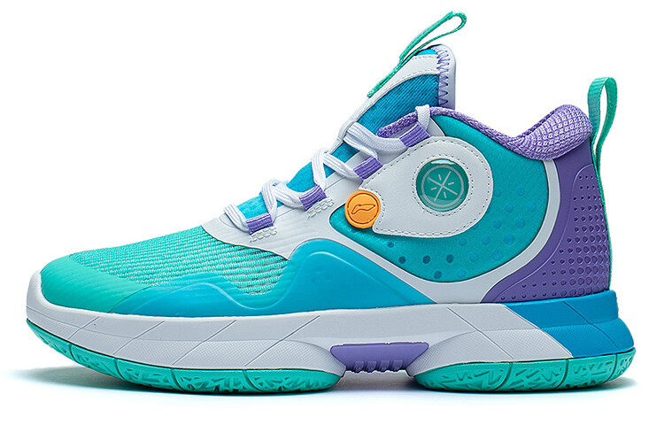 Детские баскетбольные кроссовки GS Mid-top флуоресцентный нефритово-зеленый / дельфиново-синий / светло-голубой фиолетовый Lining Young, зеленый