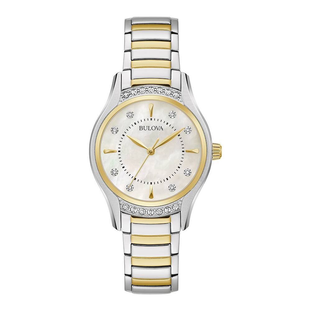 Женские двухцветные часы Bulova с акцентом на перламутр и бриллианты — 98R288, цвет Two-Tone
Женские двухцветные часы Bulova с акцентом на перламутр и бриллианты — 98R288, цвет Two-Tone
