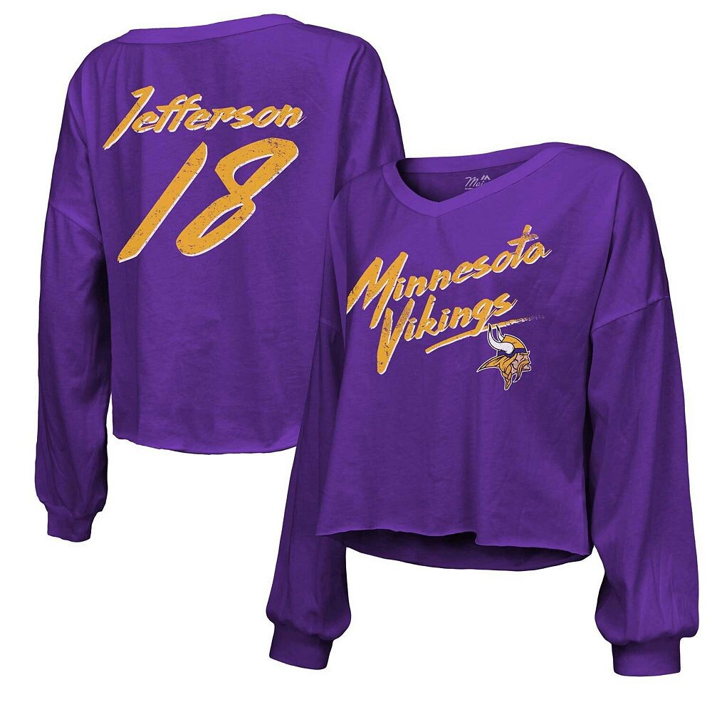 Женская укороченная футболка с открытыми плечами и надписью Majestic Threads Justin Jefferson Purple Minnesota Vikings с v-образным вырезом и длинными рукавами, цвет Mvk Purple
Женская укороченная футболка с открытыми плечами и надписью Majestic Threads Justin Jefferson Purple Minnesota Vikings с v-образным вырезом и длинными рукавами, цвет Mvk Purple
