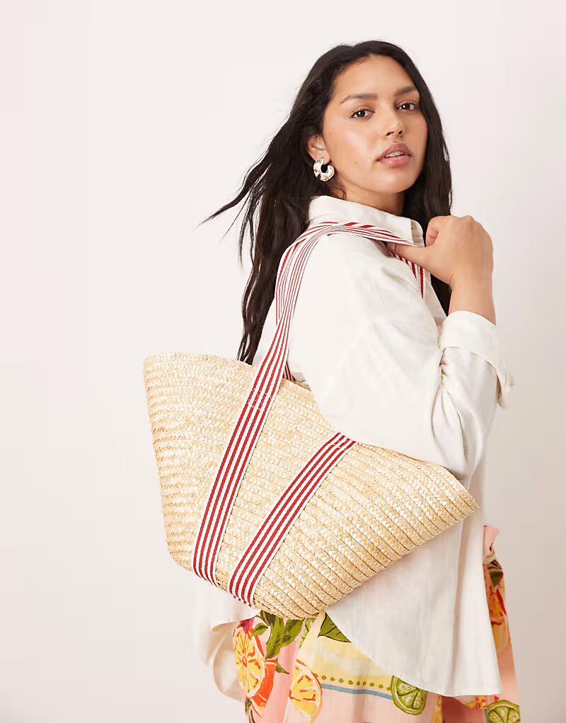 Соломенная сумка-тоут My Accessories среднего размера с контрастными полосатыми ремнями бежевого цвета
Соломенная сумка-тоут My Accessories среднего размера с контрастными полосатыми ремнями бежевого цвета