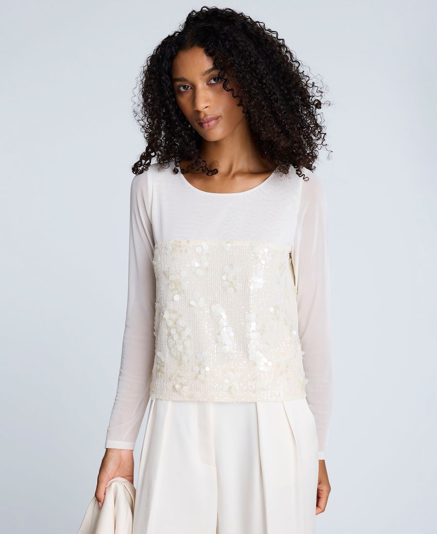 Женская блузка с длинными рукавами из сетчатой ткани с пайетками Kenneth Cole, Oyster
Женская блузка с длинными рукавами из сетчатой ткани с пайетками Kenneth Cole, Oyster