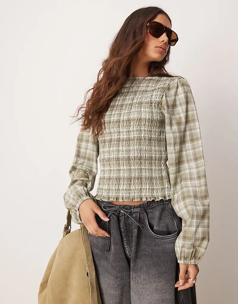 Блузка с косым вырезом и сборками в зеленую клетку ASOS DESIGN
Блузка с косым вырезом и сборками в зеленую клетку ASOS DESIGN