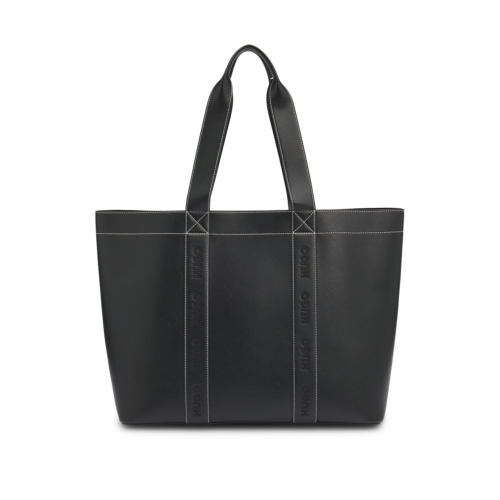 Кожаная сумка-тоут с тисненым логотипом HUGO, черный
Кожаная сумка-тоут с тисненым логотипом HUGO, черный