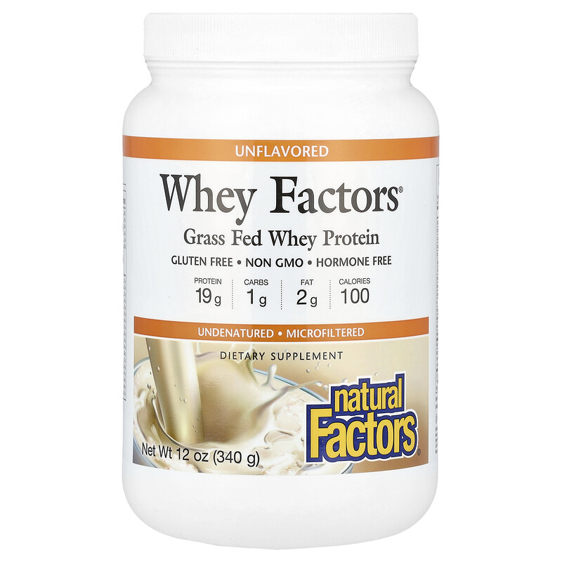 Natural Factors, Whey Factors, 100% натуральный сывороточный белок, без ароматизаторов, 12 унций (340 г)
Natural Factors, Whey Factors, 100% натуральный сывороточный белок, без ароматизаторов, 12 унций (340 г)