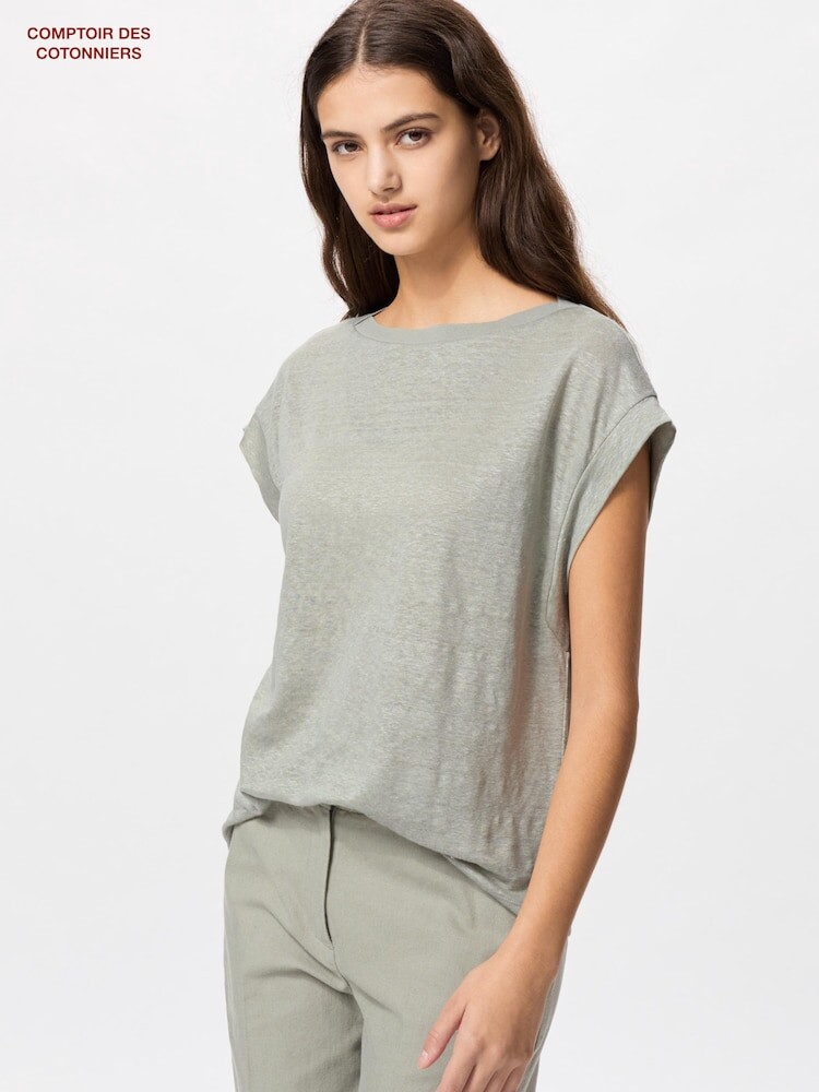 Льняная футболка свободного кроя с французскими рукавами Uniqlo, зеленый
Льняная футболка свободного кроя с французскими рукавами Uniqlo, зеленый