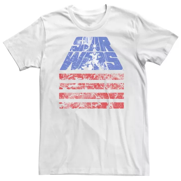 Большая и высокая футболка с ретро-логотипом «Звездные войны» в красно-бело-синей обложке к 4 июля Licensed Character, белый
Большая и высокая футболка с ретро-логотипом «Звездные войны» в красно-бело-синей обложке к 4 июля Licensed Character, белый