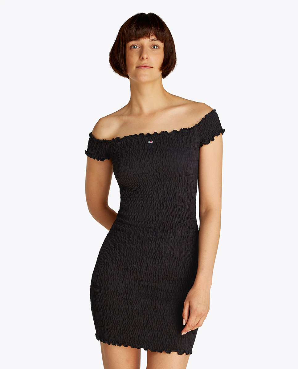 Женское мини-платье со сборками и воротником-стойкой Tommy Jeans, черный
Женское мини-платье со сборками и воротником-стойкой Tommy Jeans, черный