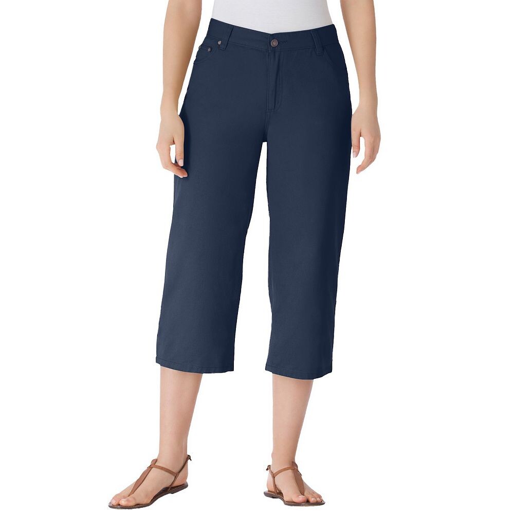 Женщина в женских идеальных капри больших размеров с 5 карманами и эластичной спинкой Woman Within, темно-синий 
Женщина в женских идеальных капри больших размеров с 5 карманами и эластичной спинкой Woman Within, темно-синий